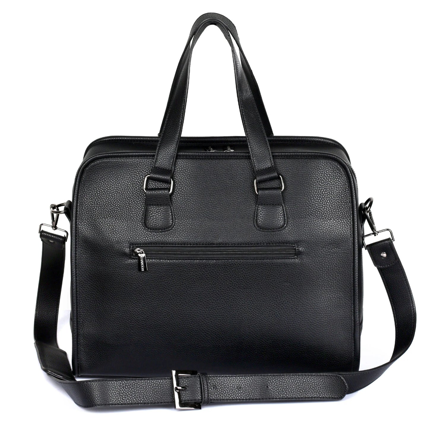 Vegan Leather Briefcase with Stripes in Metal Stripe - view 3 - Karla Hanson