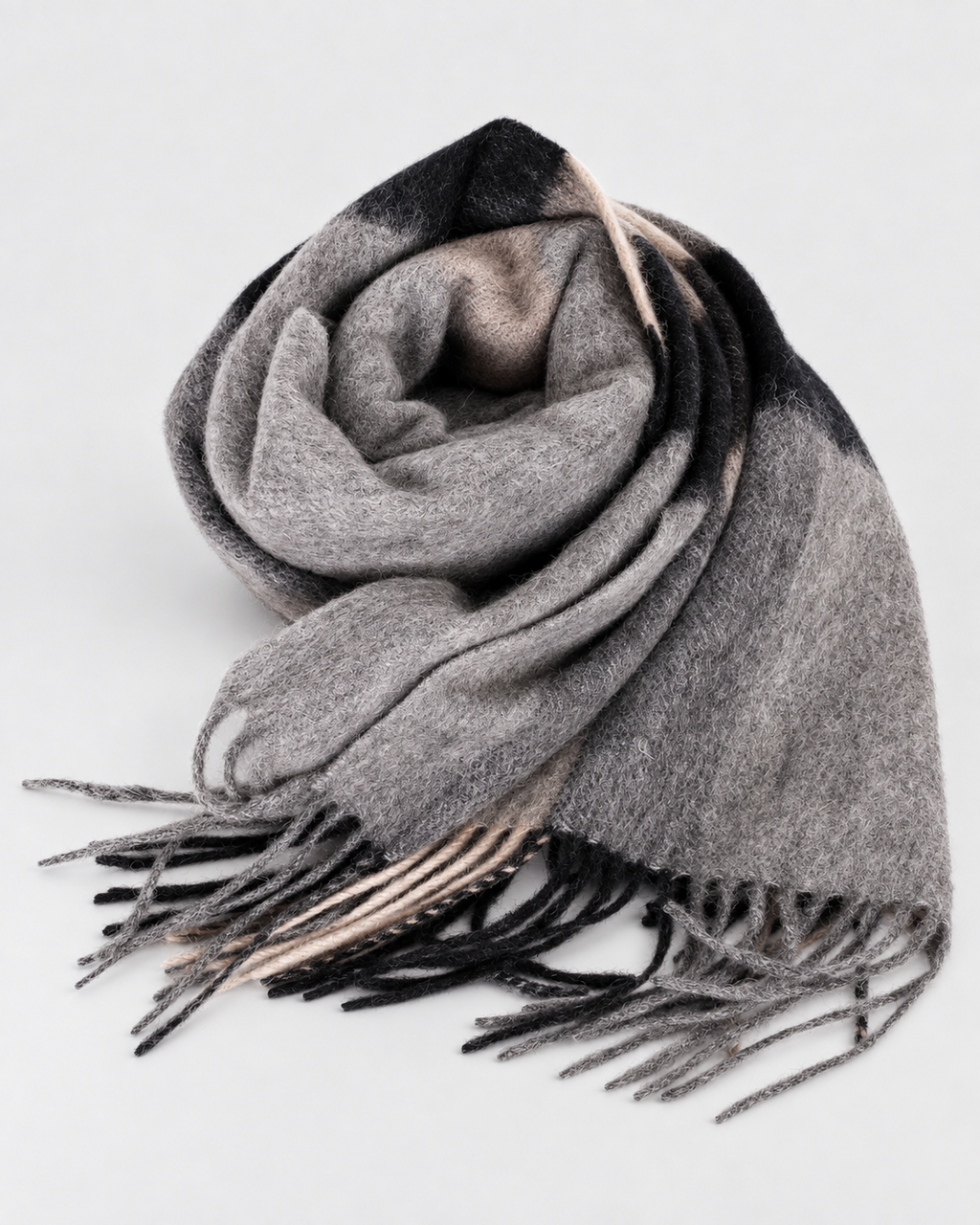 Plaid Wool Fringe Scarf