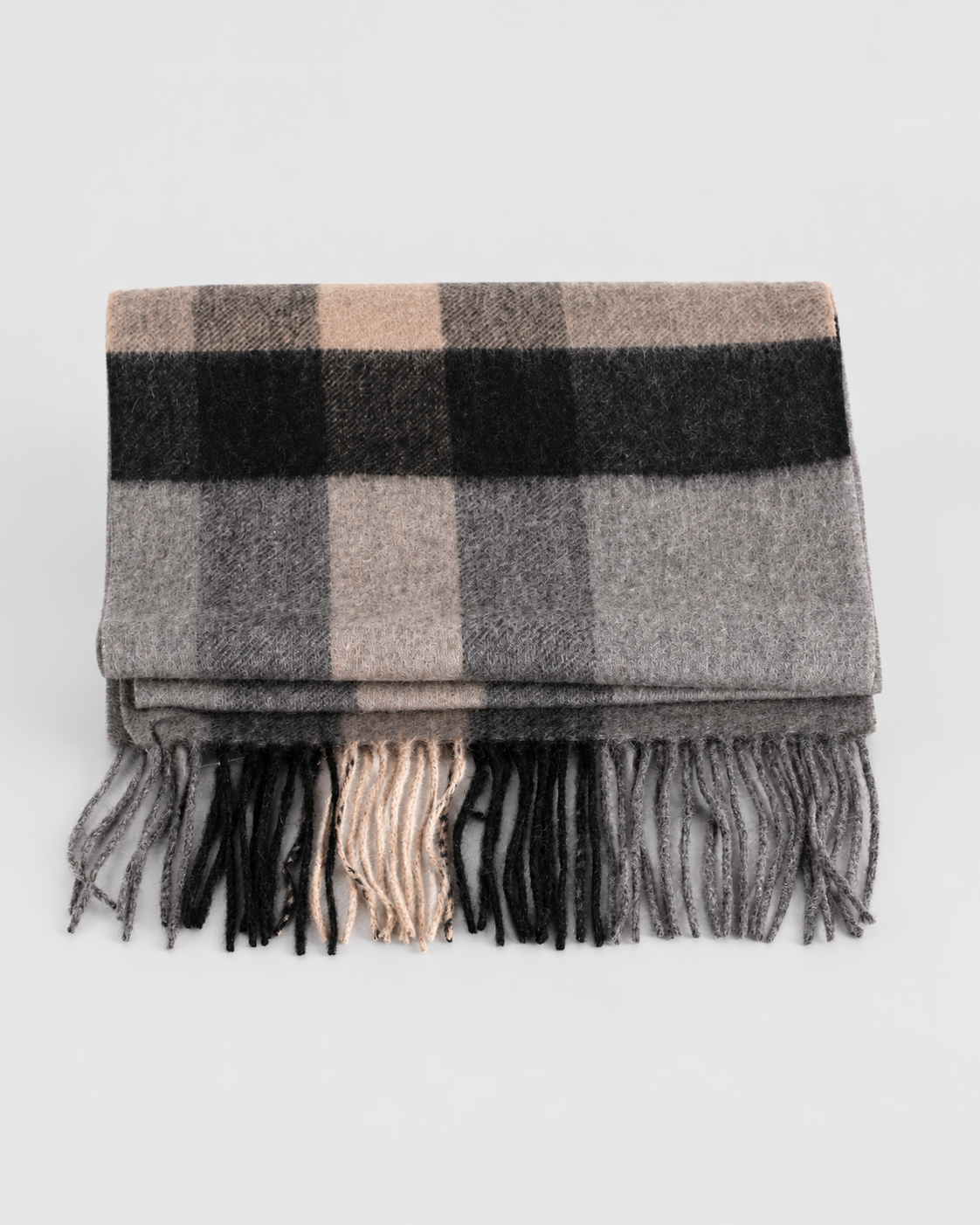 Plaid Wool Fringe Scarf