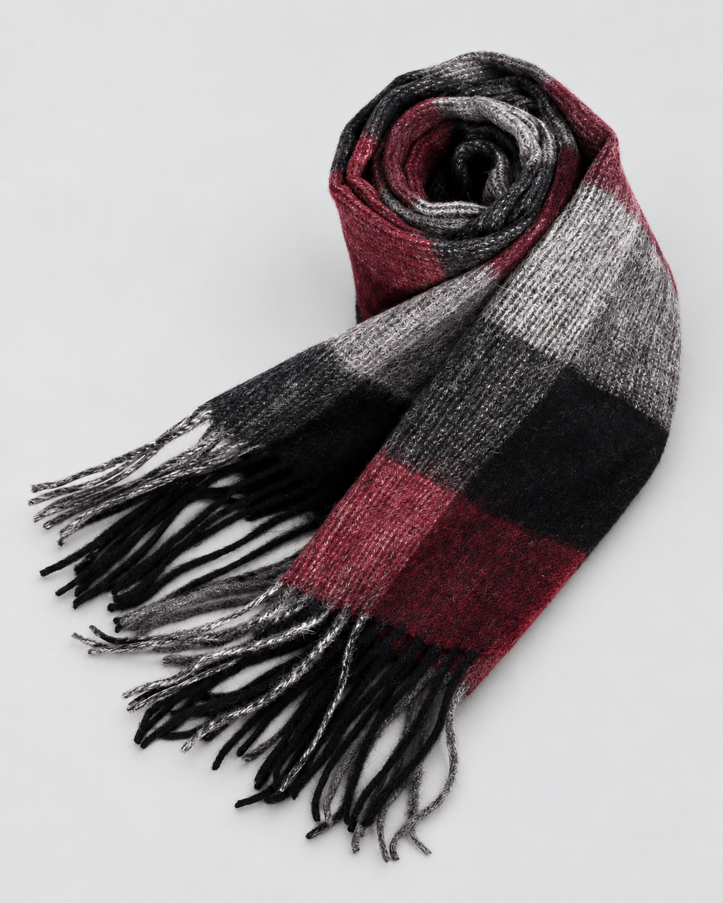 Plaid Wool Fringe Scarf