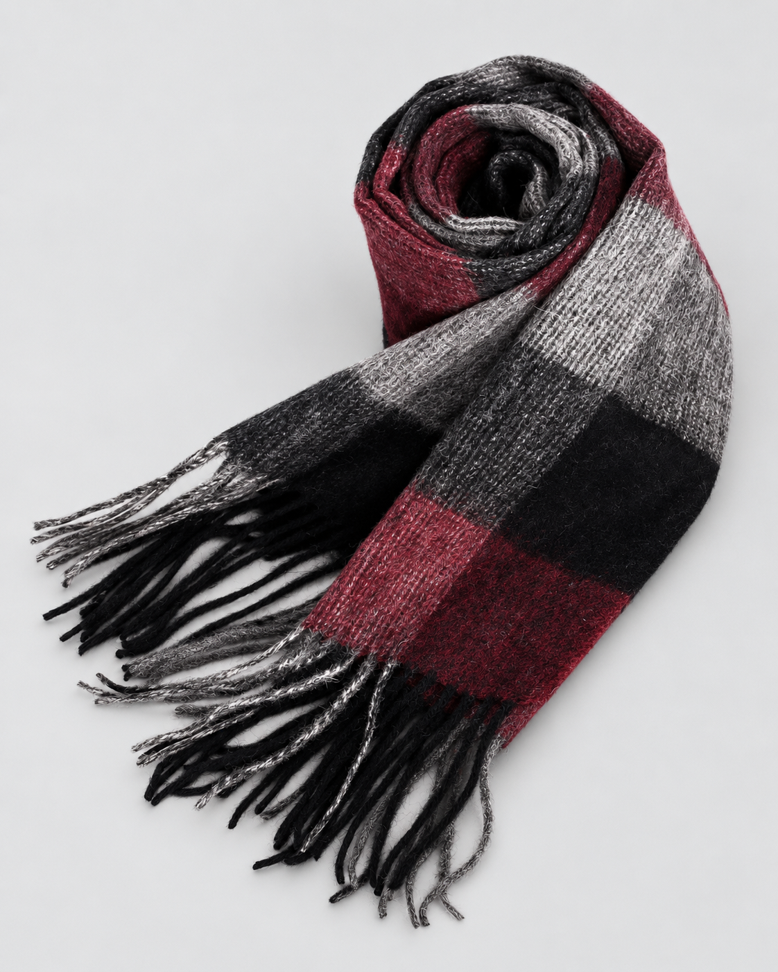 Plaid Wool Fringe Scarf