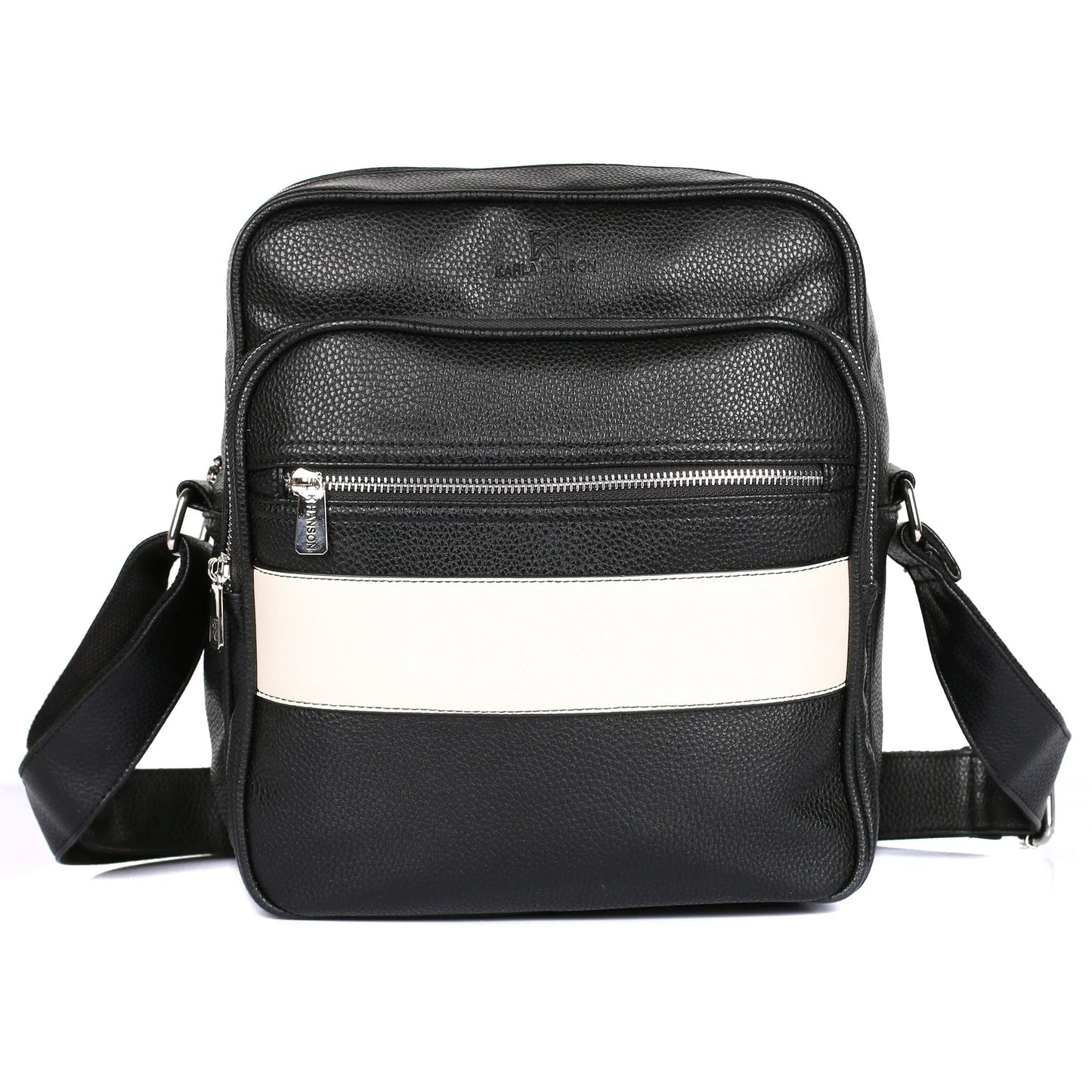 Crossbody Flight Bag in White Stripe - product view - Karla Hanson