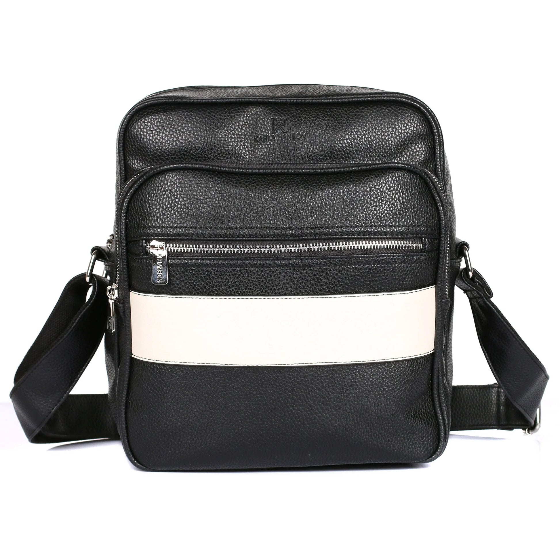 Crossbody Flight Bag in White Stripe - product view - Karla Hanson