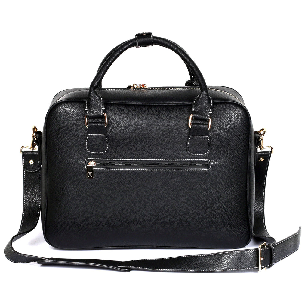 Vegan Leather Briefcase with Front Pocket in Red Stripe - Karla Hanson