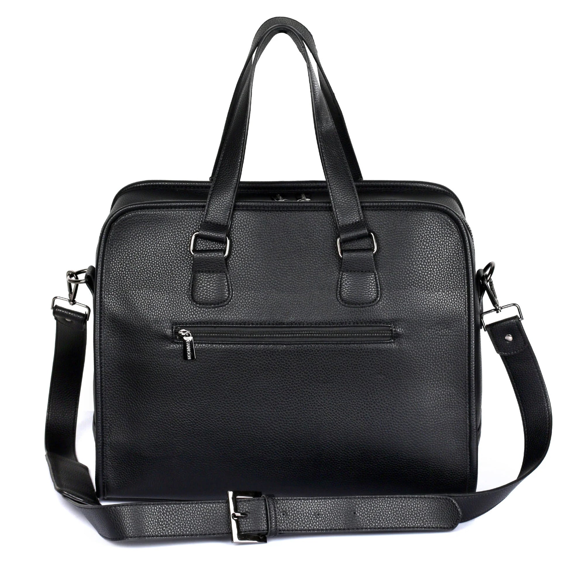 Vegan Leather Briefcase with Stripes in Metal Stripe - view 3 - Karla Hanson