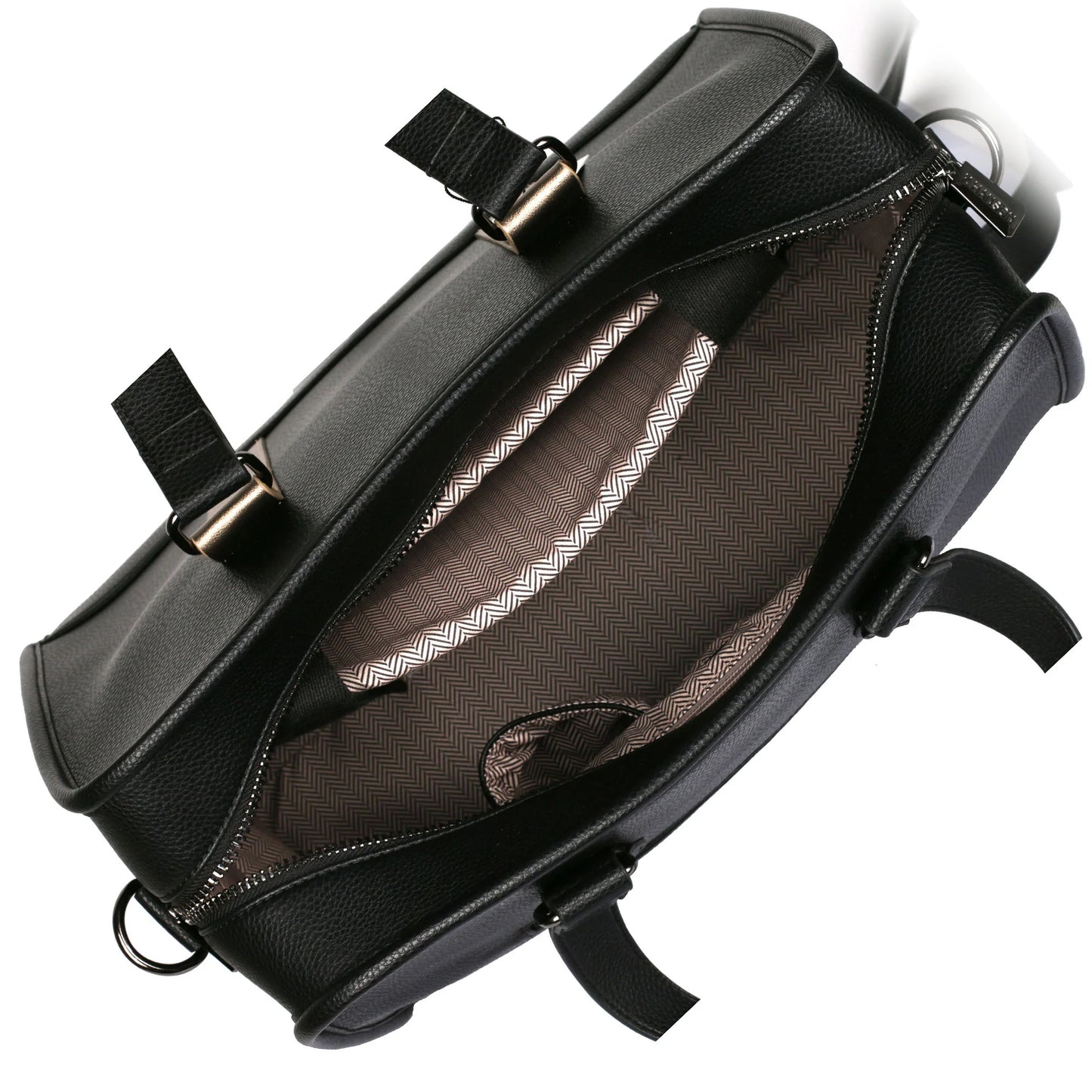 Vegan Leather Briefcase with Stripes in Metal Stripe - view 2 - Karla Hanson