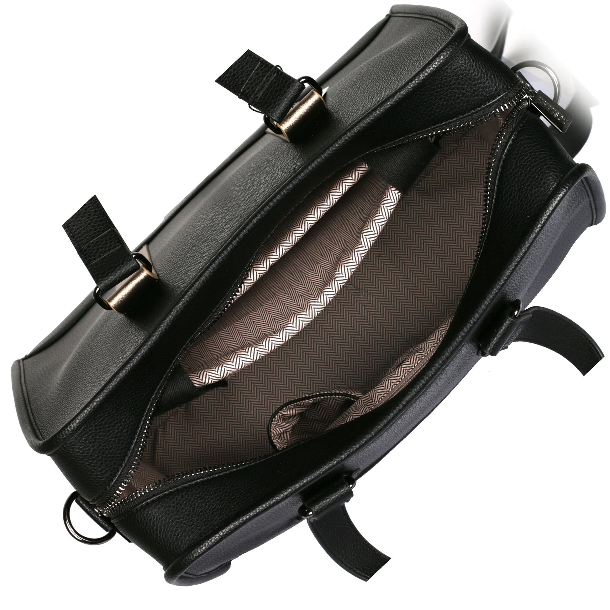 Vegan Leather Briefcase with Stripes in Metal Stripe - view 2 - Karla Hanson