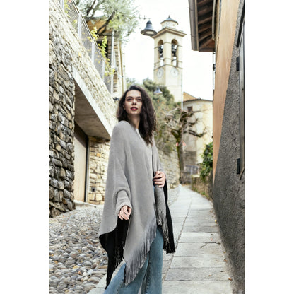 Karla Hanson Women's Reversible Knit Poncho Shawl Grey