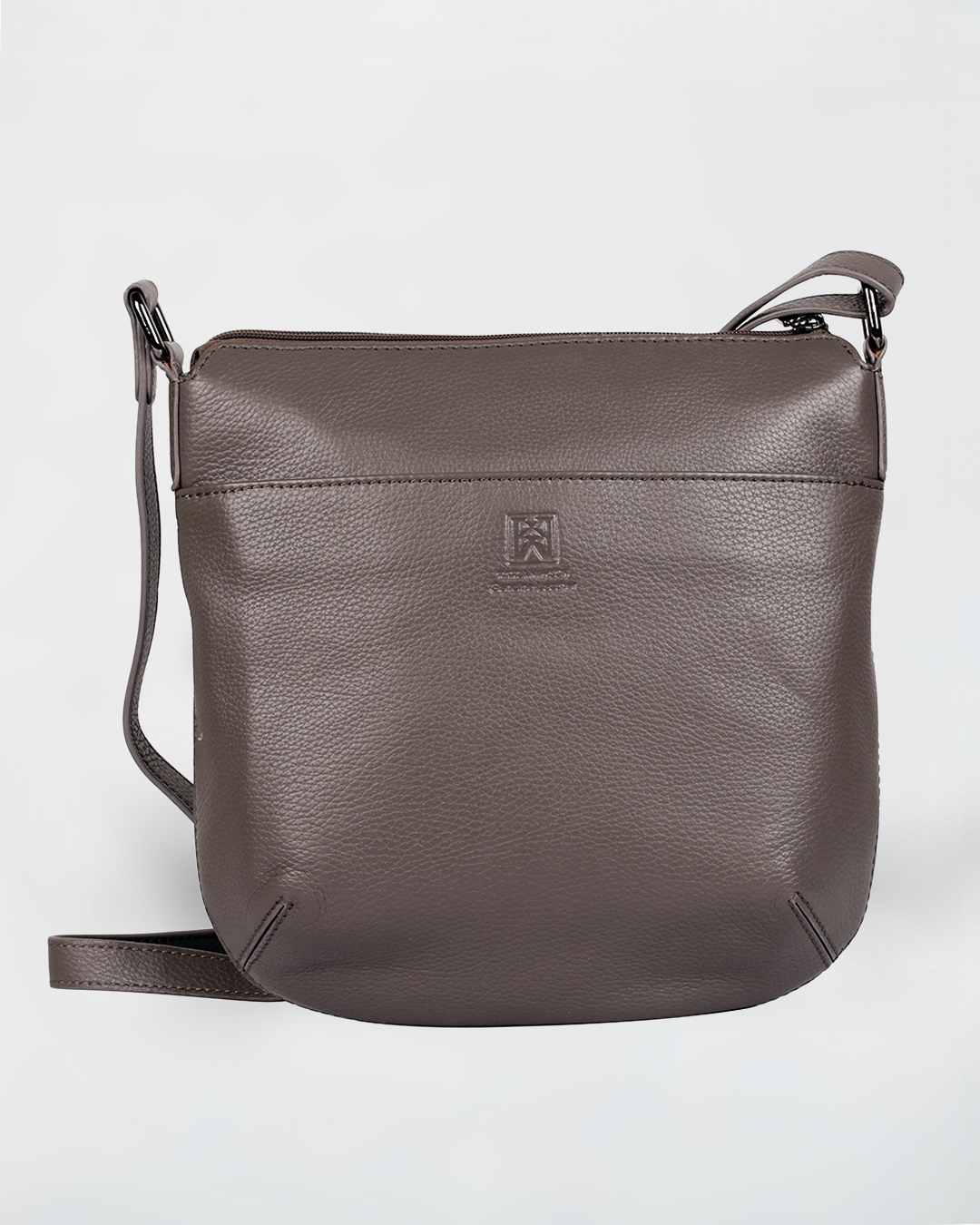 Dorothy Leather Crossbody Bag in Taupe - front view - Karla Hanson