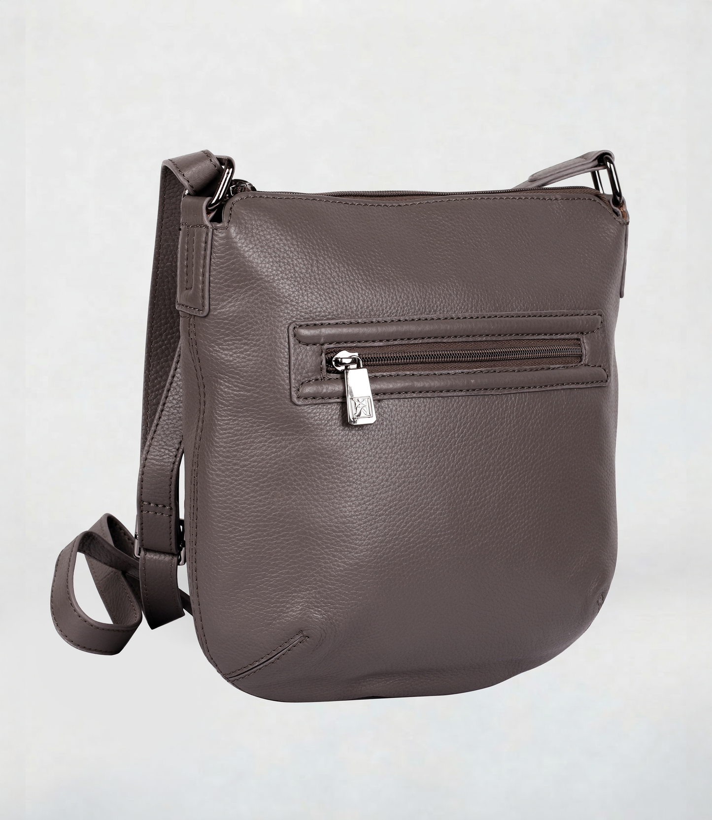 Dorothy Leather Crossbody Bag in Taupe - side view - Karla Hanson