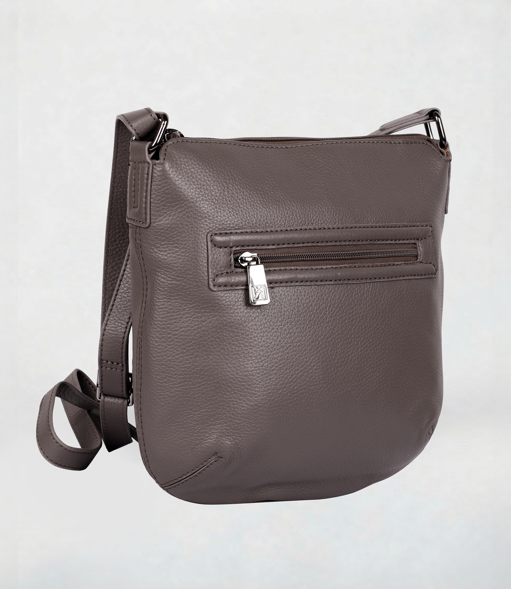 Dorothy Leather Crossbody Bag in Taupe - side view - Karla Hanson