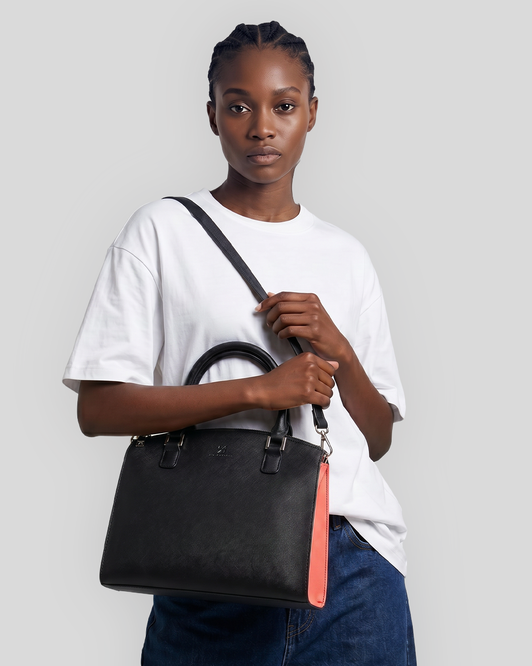 Grace Satchel Bag with RFID in Coral & Black - Karla Hanson