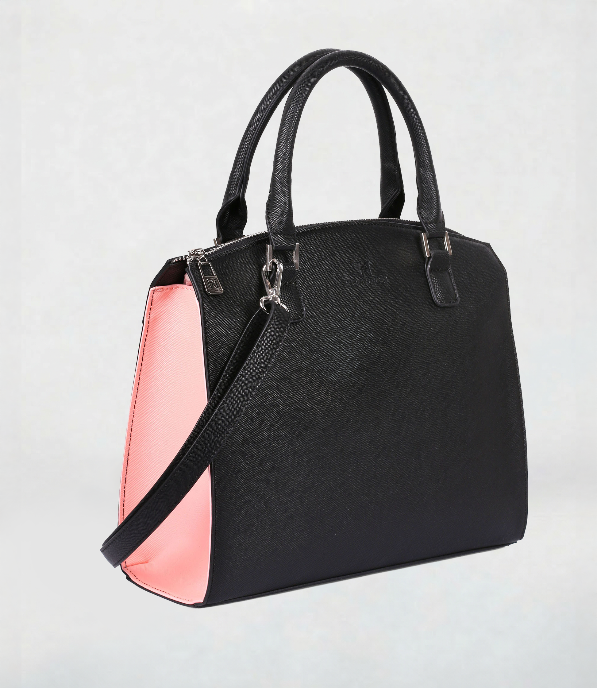 Grace Satchel Bag with RFID in Coral & Black - view 2 - Karla Hanson