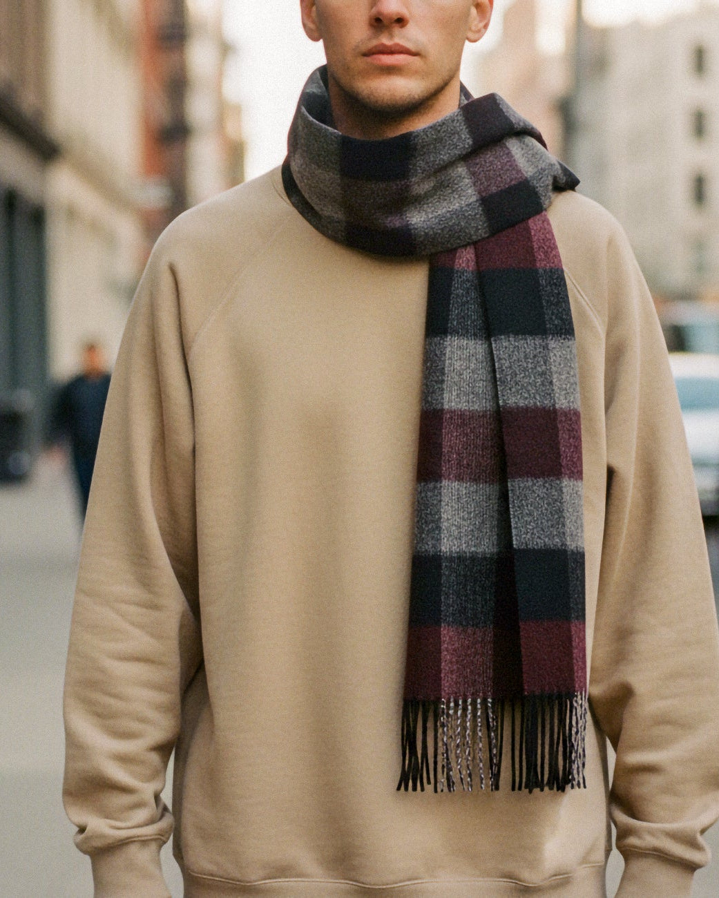 Plaid Wool Fringe Scarf