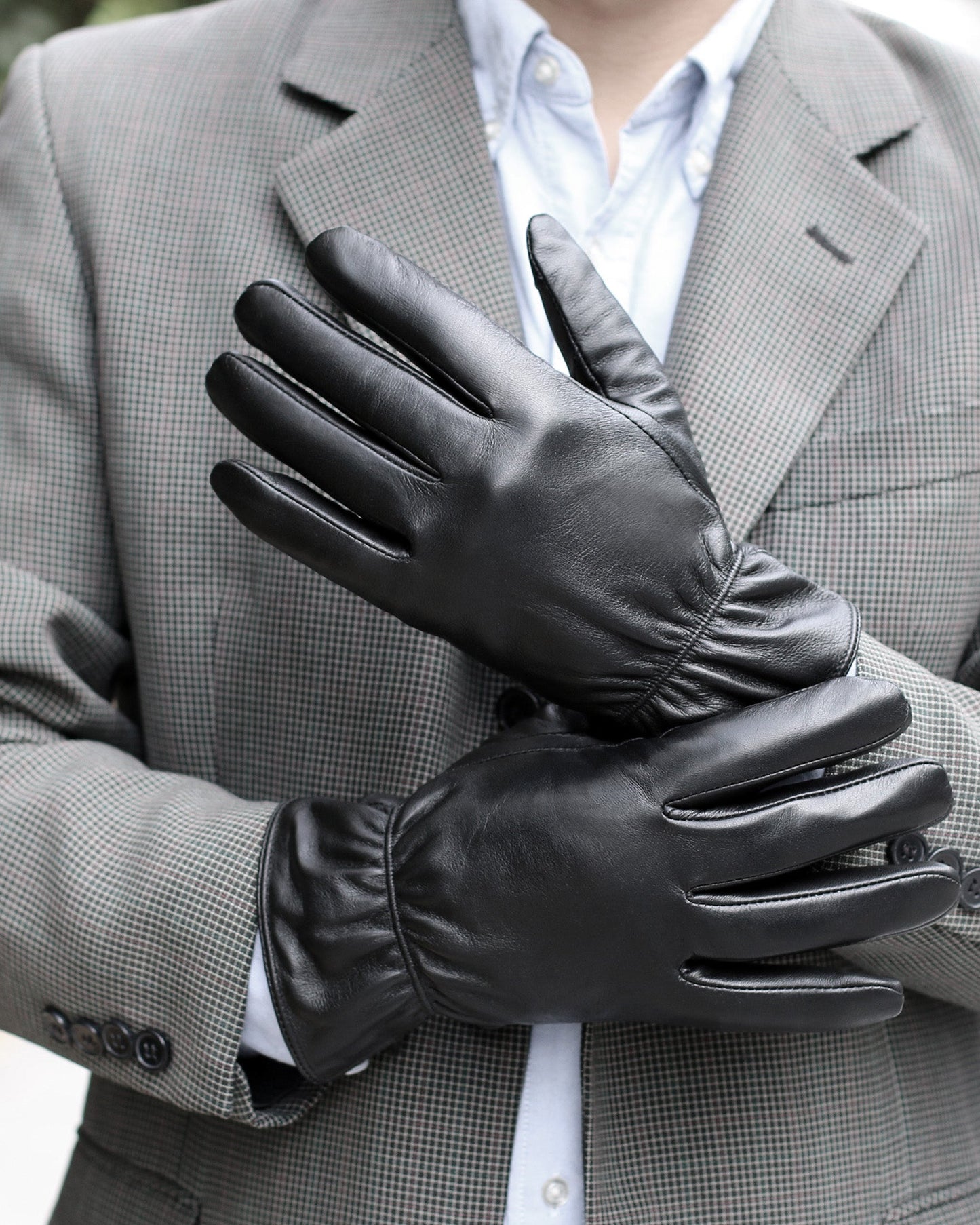 Men’s Top-Grain Leather Touchscreen Gloves with Elastic Cuff