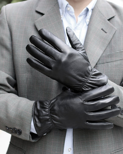 Men’s Top-Grain Leather Touchscreen Gloves with Elastic Cuff