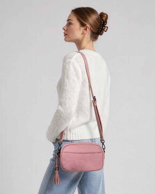 Lorine Rose Leather Crossbody Bag