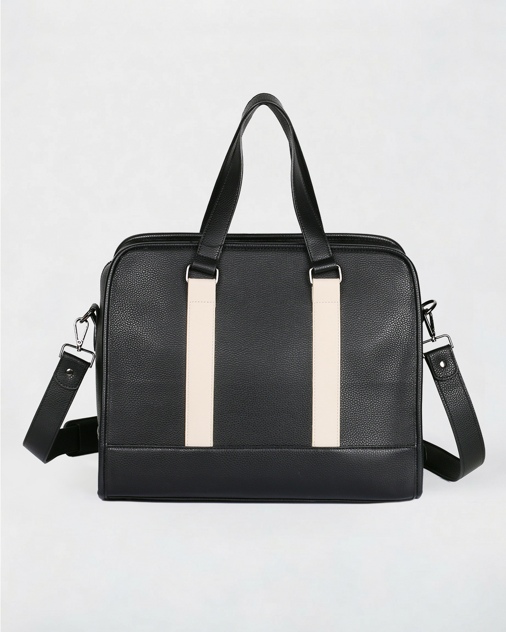 Vegan Leather Briefcase in White Stripe - Karla Hanson