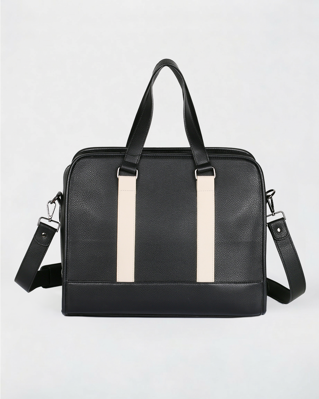 Vegan Leather Briefcase in White Stripe - Karla Hanson