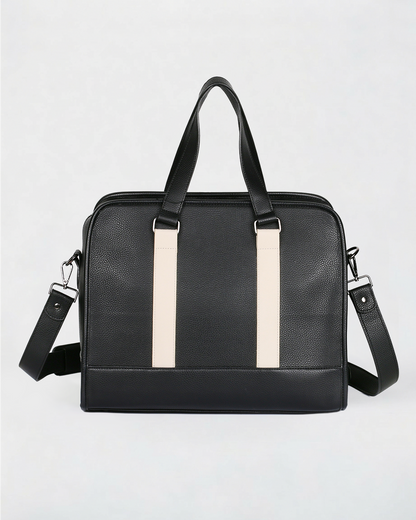 Vegan Leather Briefcase in White Stripe - Karla Hanson
