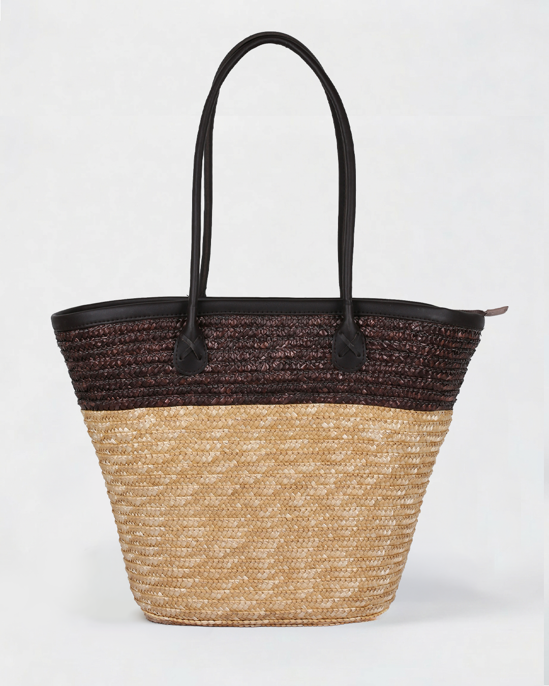 Two-Tone Woven Straw Tote Bag - Karla Hanson