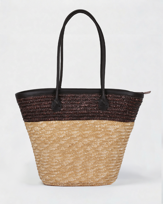 Two-Tone Woven Straw Tote Bag - Karla Hanson