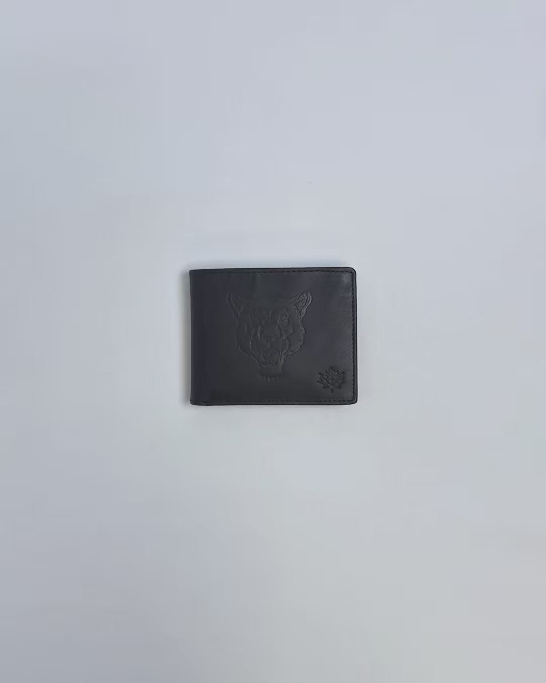 Karla Hanson Men's Mountain Lion Embossed Leather Wallet product video. Person places cash, cards, and change inside compartments in wallet.