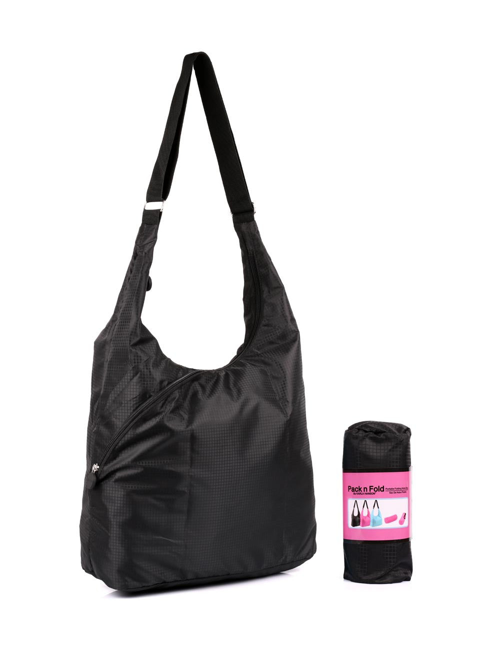 Pack n Fold Foldable Hobo Crossbody Bag Black - karlahanson.com