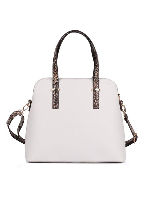 Dome Shaped Grace Women's Satchel Bag Ivory Python - karlahanson.com