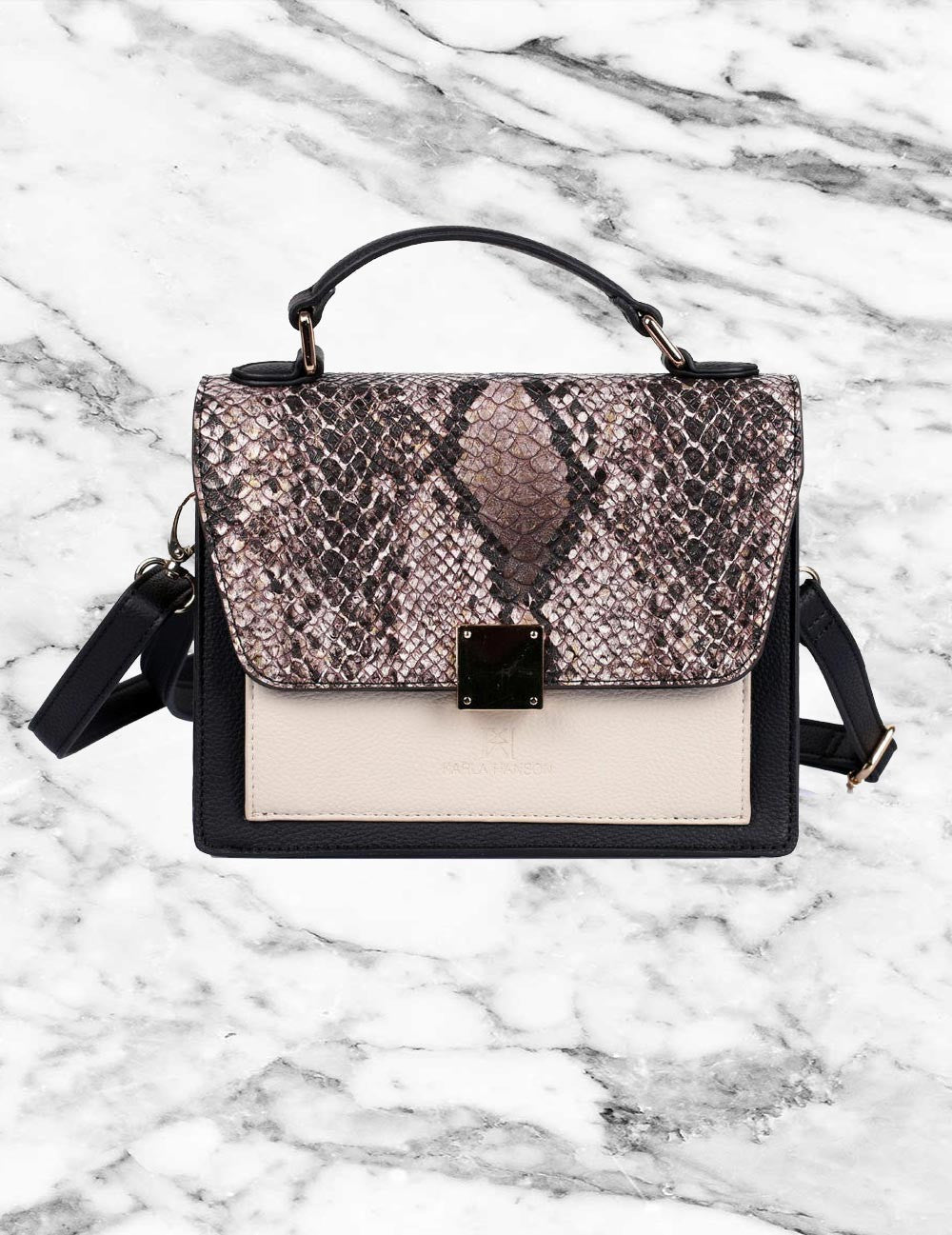 Linda Women's Top-Handle Crossbody Bag Python & Black - karlahanson.com