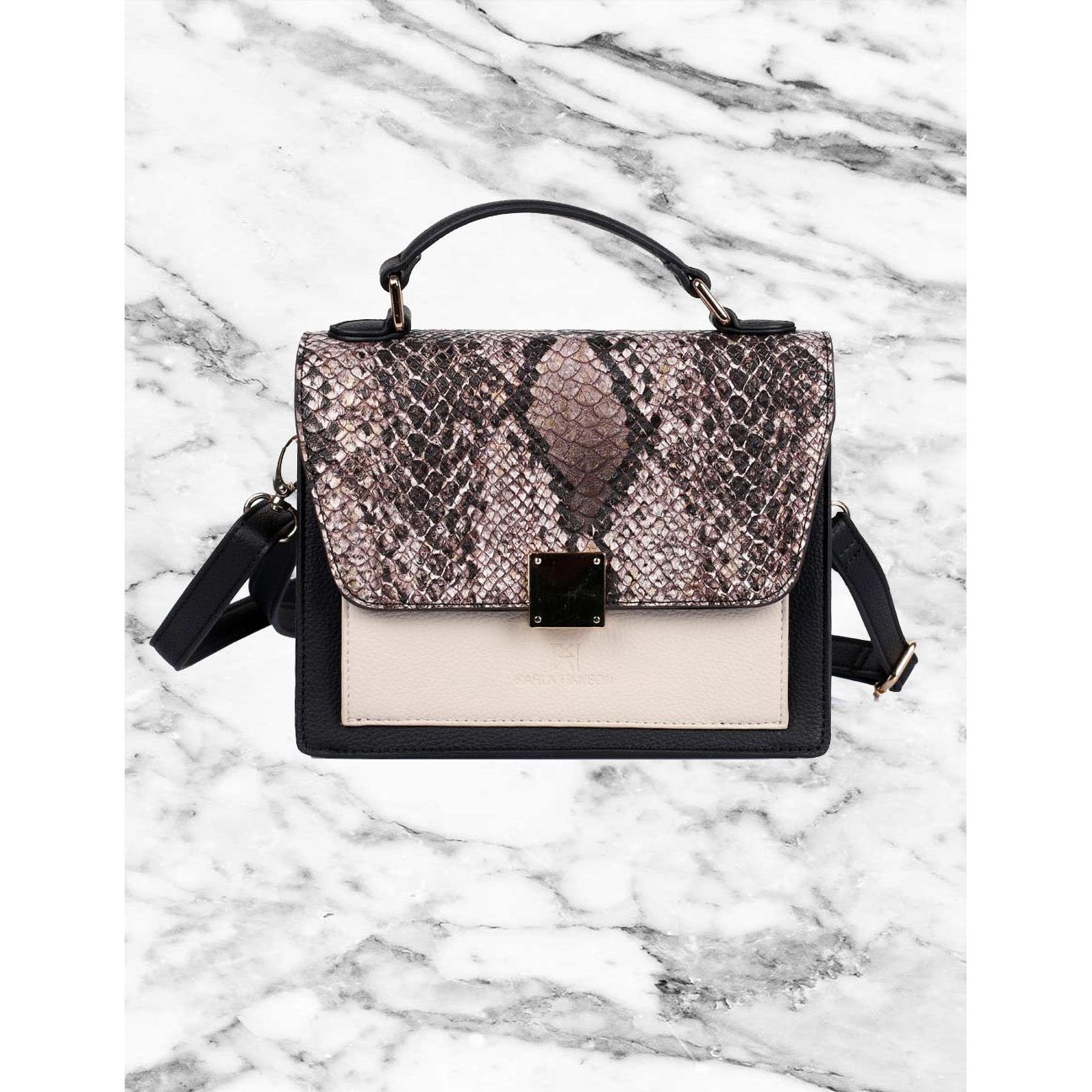 Linda Women's Top-Handle Crossbody Bag Python & Black - karlahanson.com