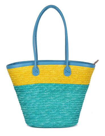 Women's Summer Beach Straw Bag Yellow Aqua - karlahanson.com