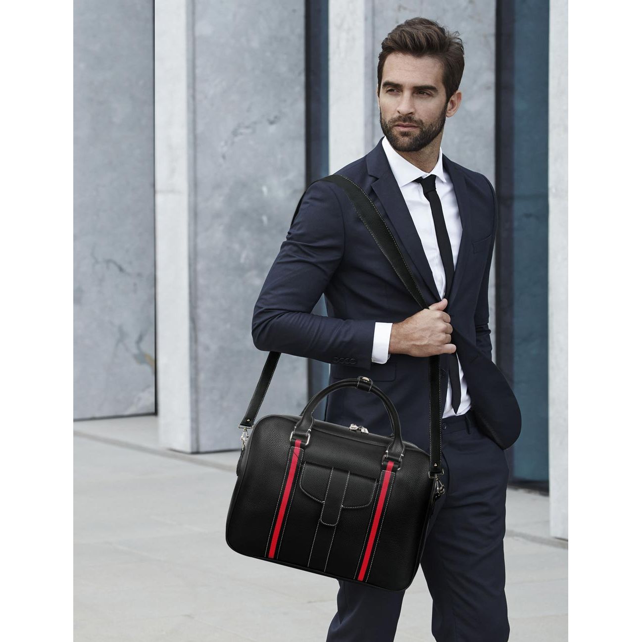 Men's Professional & Travel Briefcase Black Red Stripe - karlahanson.com