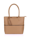 Riley Women's Tote Bag with Tassel - Tan with Black Trim - karlahanson.com