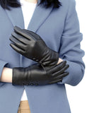 Karla Hanson Women's Deluxe Leather Touch Screen Gloves with Buttons