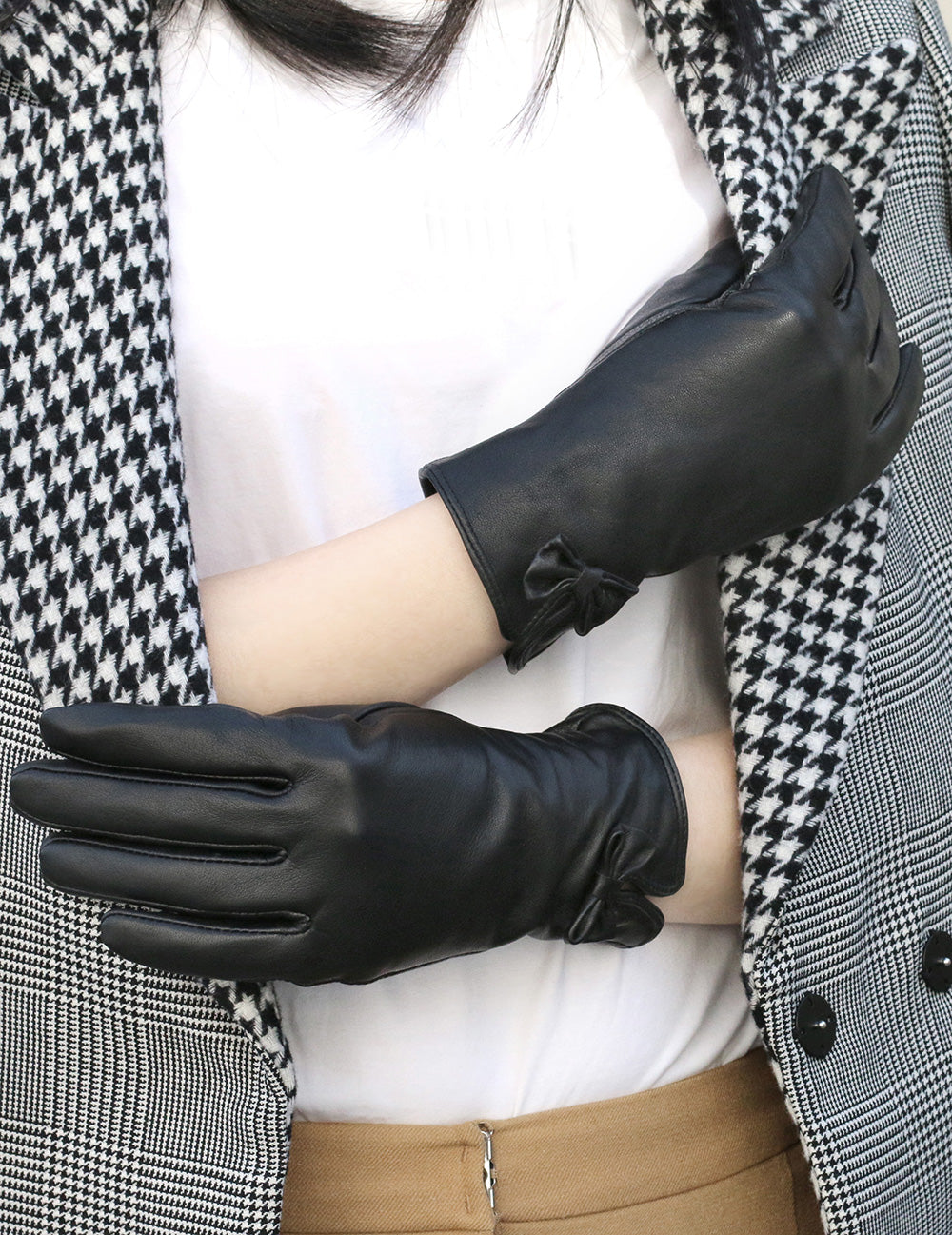Karla Hanson Women's Deluxe Leather Touch Screen Gloves with Bow - Karla Hanson