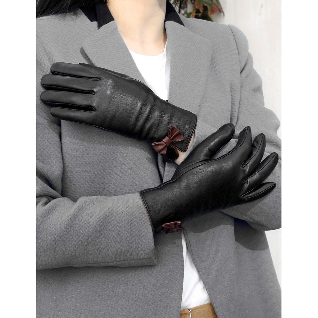 Karla Hanson Women's Deluxe Leather Touch Screen Gloves with Bow - Karla Hanson