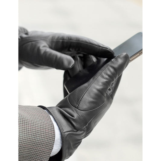 Karla Hanson Men's Deluxe Leather Touch Screen Gloves Elastic Band
