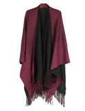 Women's Reversible Knit Poncho Shawl Burgundy Black - karlahanson.com
