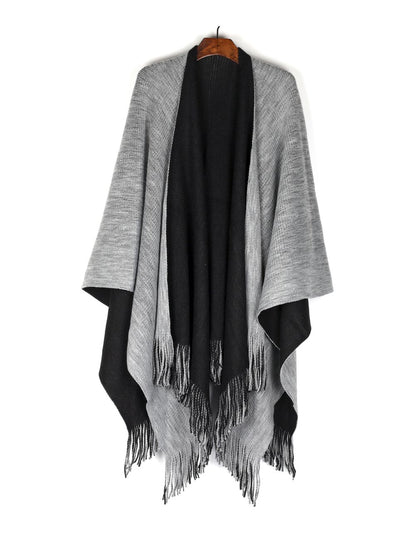 Women's Reversible Knit Poncho Shawl Grey Black - karlahanson.com