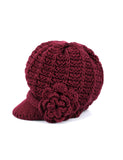 Women's Retro Knit Hat with Floral Embellishment Burgundy - karlahanson.com