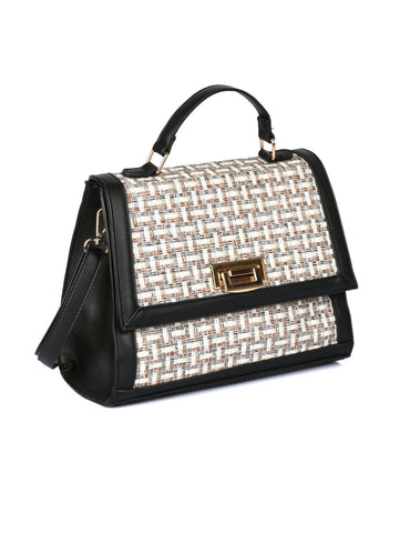 Elena Women's Satchel Bag Black Beige - karlahanson.com