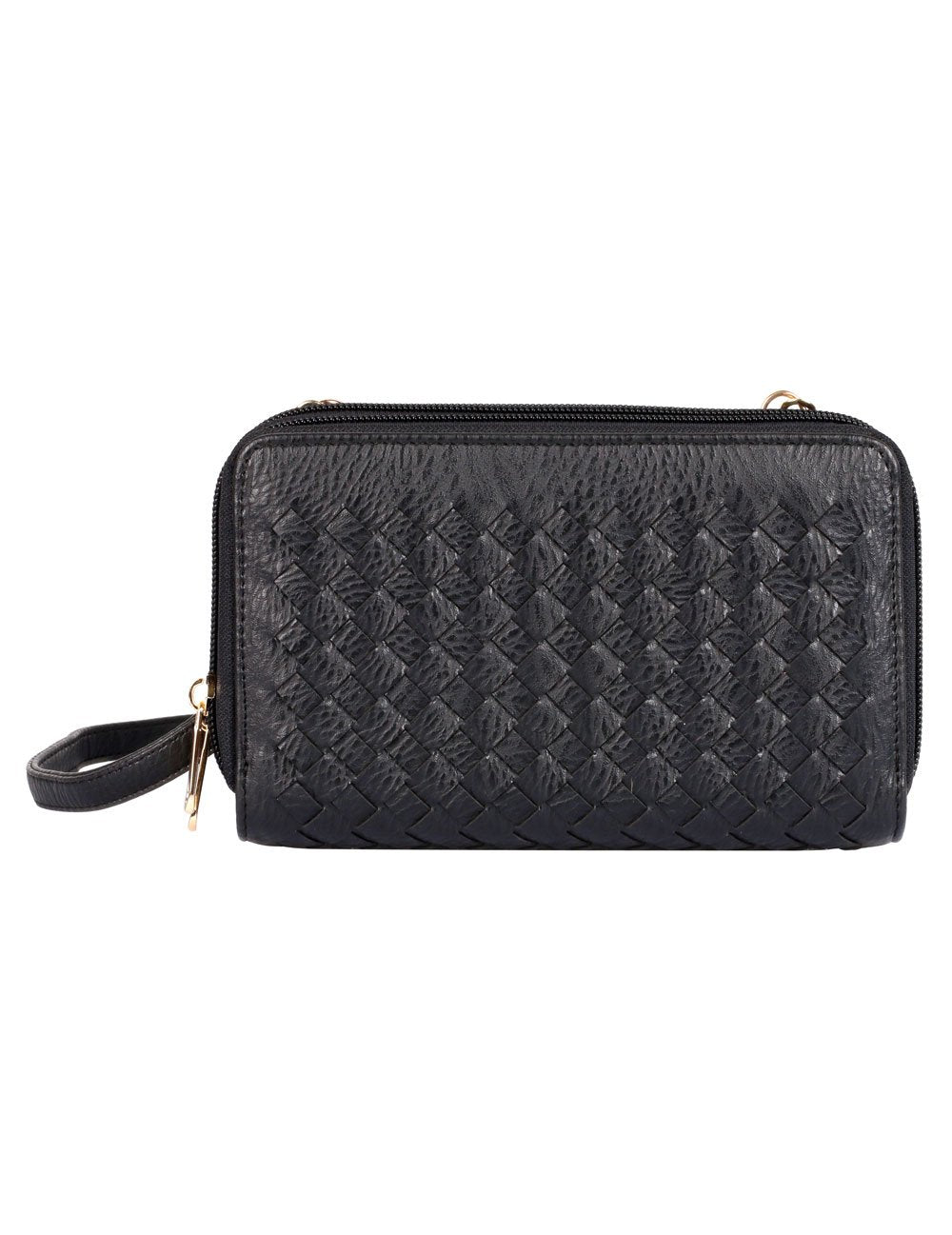 Ellen RFID Blocking Woven Crossbody Phone Wallet Black - karlahanson.com