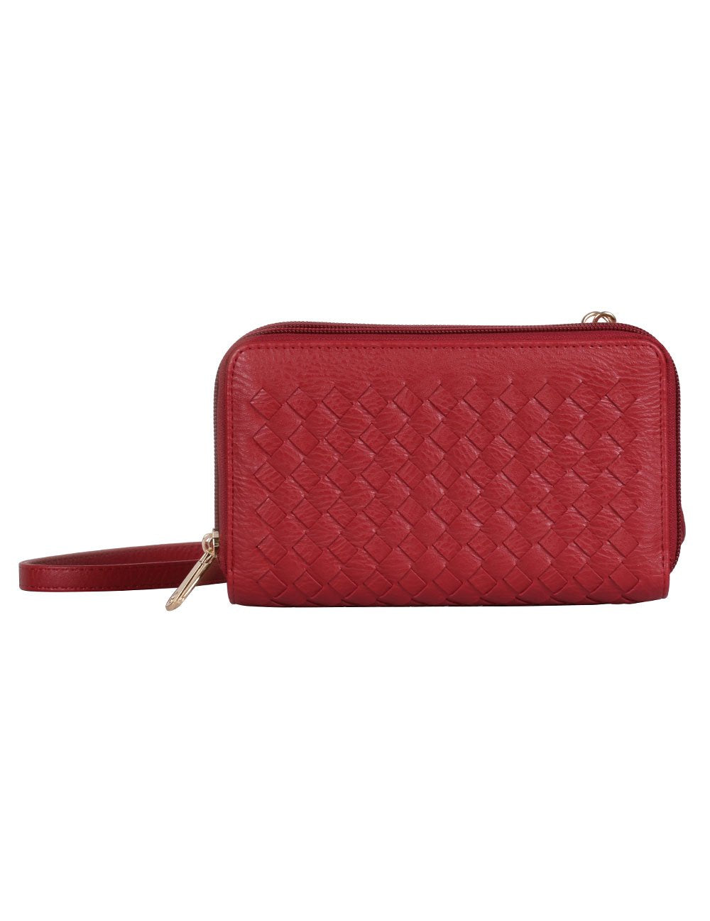 Ellen RFID Blocking Woven Crossbody Phone Wallet Red - karlahanson.com