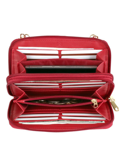Ellen RFID Blocking Woven Crossbody Phone Wallet Red - karlahanson.com