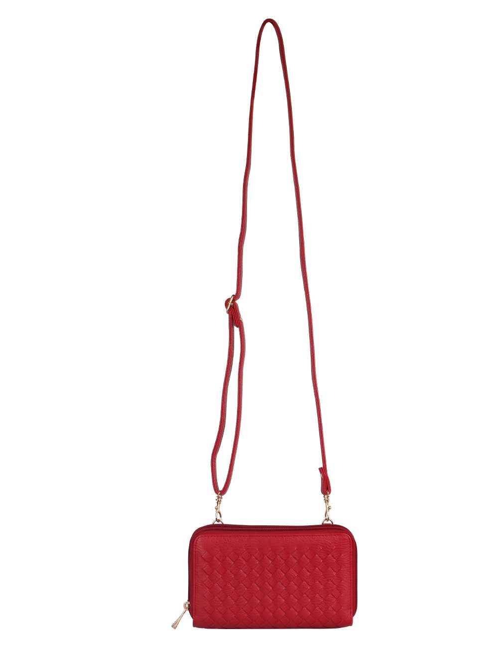 Ellen RFID Blocking Woven Crossbody Phone Wallet Red - karlahanson.com