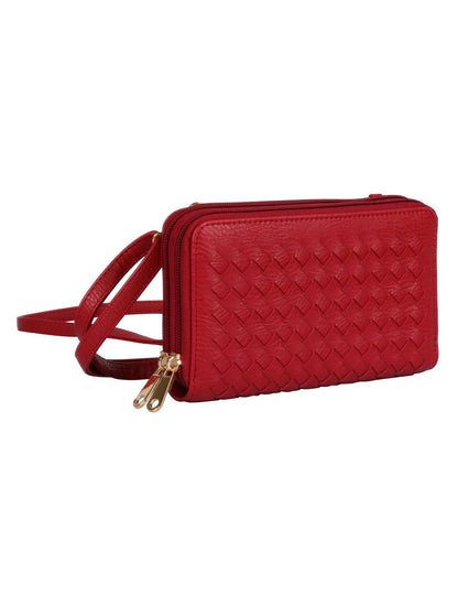Ellen RFID Blocking Woven Crossbody Phone Wallet Red - karlahanson.com