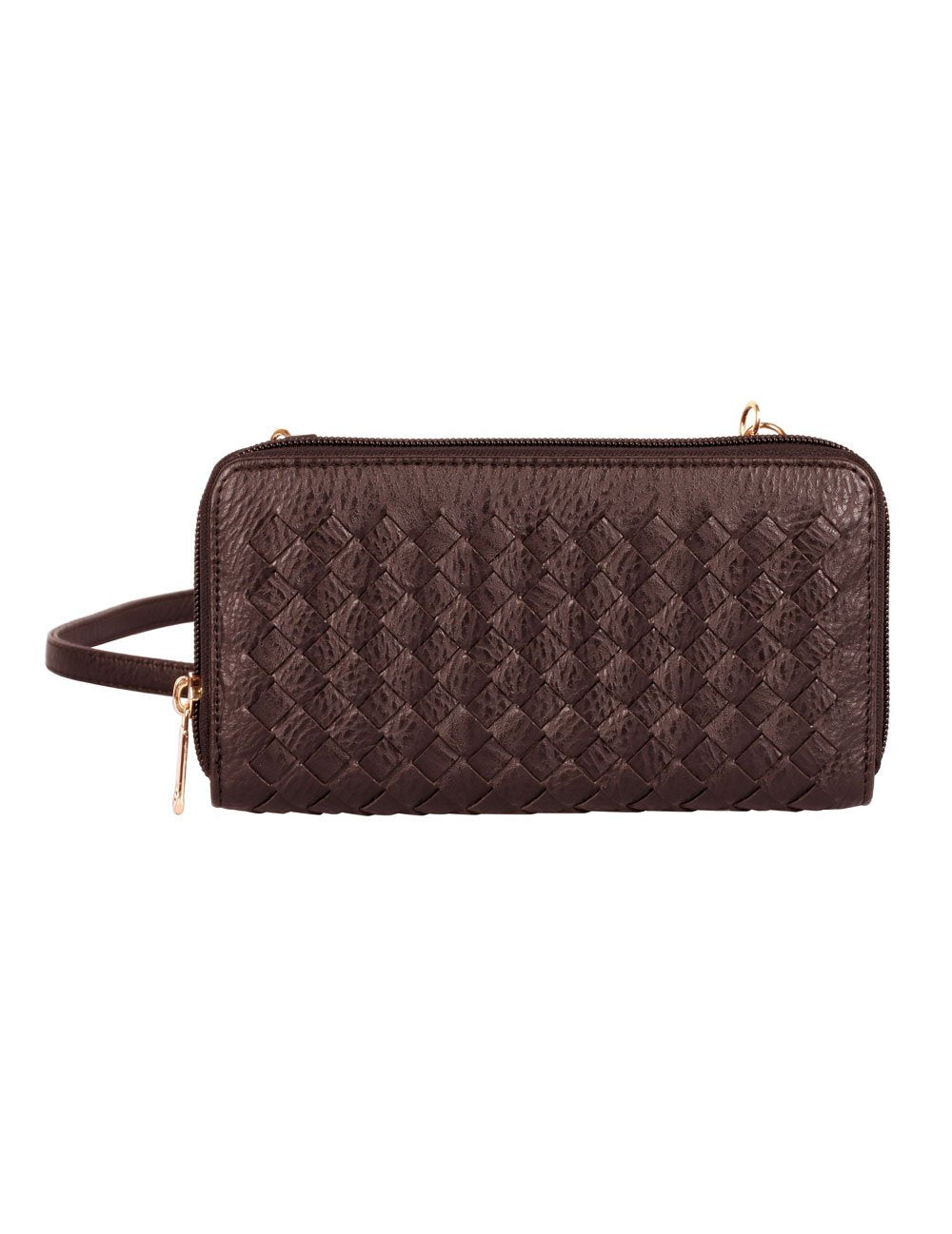 Elle RFID Blocking Woven Crossbody Phone Wallet Mahogany - karlahanson.com